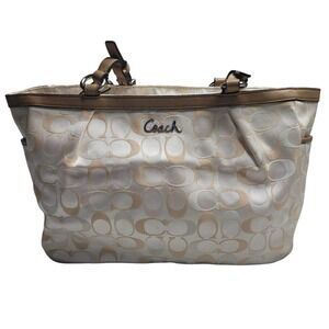 3706 Coach Vintage 3 Color Signature‎ Cream Sateen Tote Shoulder Bag